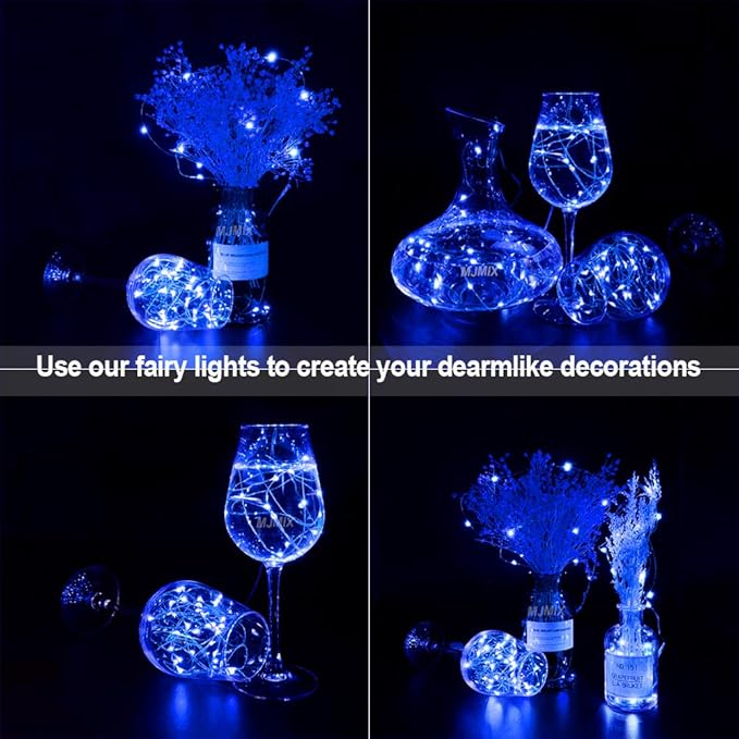 MUMUXI 16 Pack 10 ft Fairy Lights Battery Operated 30 LED Mini String Waterproof Silver Wire Firefly Starry Lights for DIY Wedding Party Mason Jars Christmas Decorations, Blue