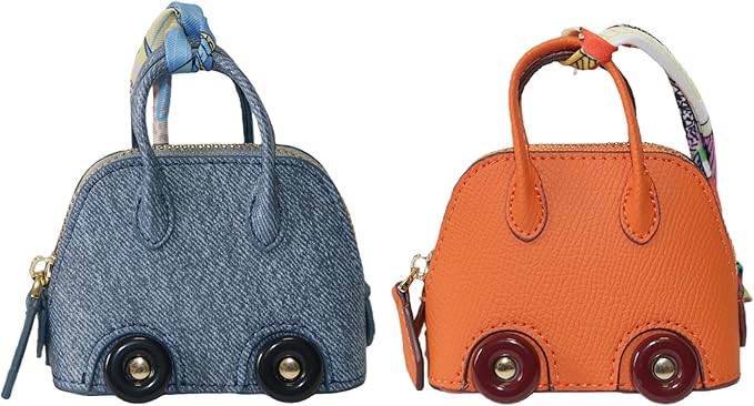 Buyborgood Women's 2 PCS Mini Tote Bag Charms Keychain Pouch Small Coin Purse Wallet, Denim+Orange