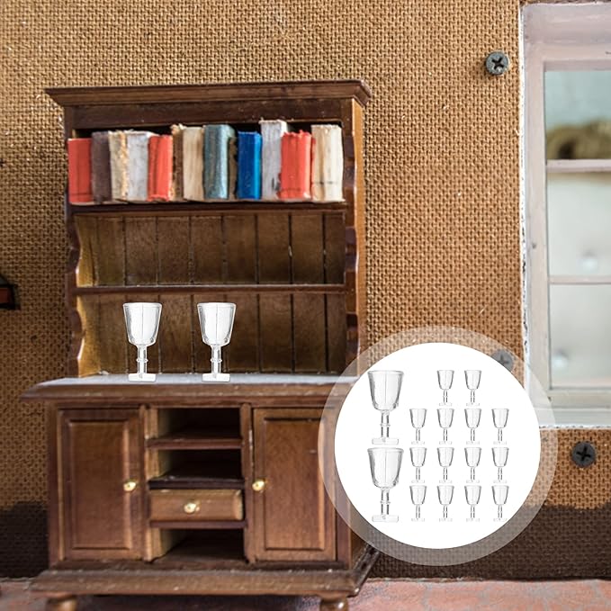 LOGOFUN 40 Pcs Dollhouse Miniature Wine Glasses 1:12 Scale Drink Cups Square Bottom Glasses Kitchen Accessories Decorations