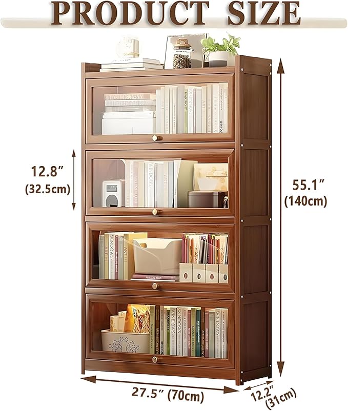 Display Cabinet with Acrylic Doors, 55" High Display Case, 4-Tier Curio Cabinet, Collectibles Toy Organizers Rack & Display Shelf, Bookcase for Home, Office, Study, Living Room