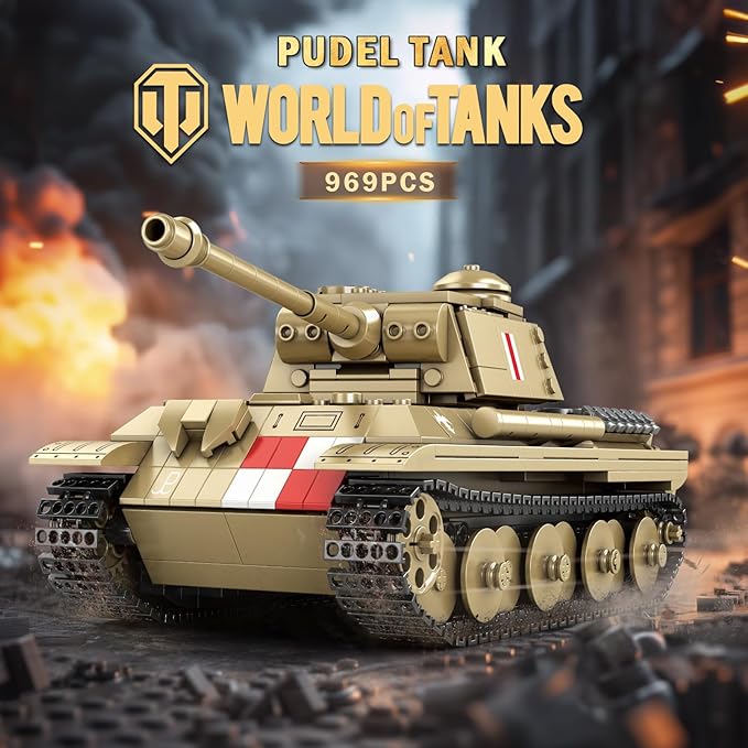 Reobrix Pudel Tank Building Block Set for Adult, WW2 Military German Tank Model Set 77034, World of Tanks Authorized Products MilitaryToys Building Set for Military Fans Boys Kids Age 14+ (969PCS)