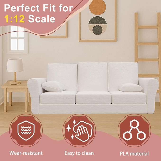 Doll House Furniture Couch, 1:12 Scale Miniature Sofa for Dollhouse Living Room, Doll Sofa for Kids & Collectors – Fashion Style Doll House Furniture Couch for Dolls