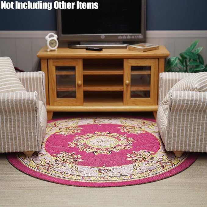 Odoria 1/12 Miniature Round Rugs and Carpet Dollhouse Decoration Accessories, Rose Red