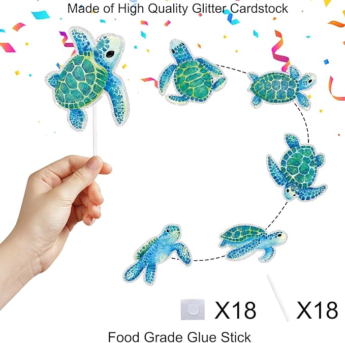 Cute Sea Turtle Cupcake Toppers Set for Kids 18-PC - This is the perfect turtle-themed birthday party, ocean-themed party, or baby shower decoration for boys or girls - SugarGera