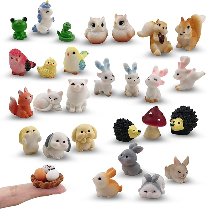 30 Pcs Tiny Resin Animals to Hide Mini Forest Animals Figurines for Dollhouse Miniature Garden Fairy Garden Succulents Plants Ornaments