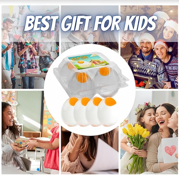 Squishy Ball Eggs Clear Egg Yolk Fun Squeeze Toys Stress Toys for Kids Easter Basket Fillers Squishy Funky Eggs Birthday Party Favors Pack of 4 Squishy Eggs