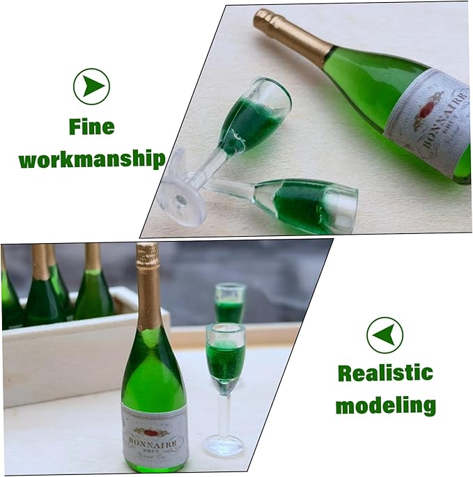 6Pcs/Set Mini Wine Glasses & Mini Wine Bottles PVC Realistic DIY Dollhouse Miniatures for Dollhouse Kitchen Scene Decorations
