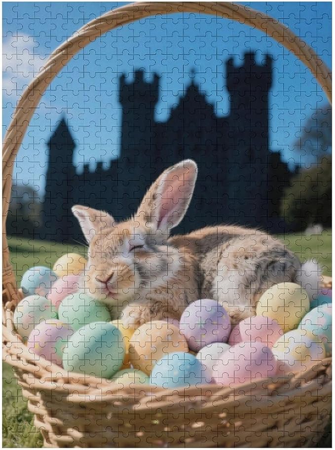Sleeping Bunny Easter – 1000 Piece Easter Animal Wooden Jigsaw Puzzle, Sleepy Bunny Illustration, Mind Relaxation, Family Entertainment, Fun Hobby