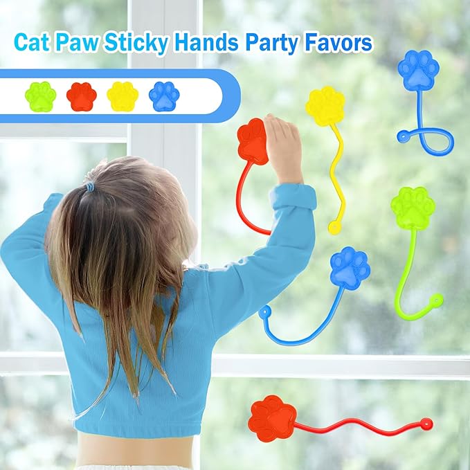 Sticky Hands Bulk 36 PCS Kids Party Favors Cute Cat Paw Shape Stretchy Sticky Hand Toy Goodie Bag Stuffers Fillers Treasure Box Toys for Classroom Prizes Small Carnival Birthday Party Supplies Gifts
