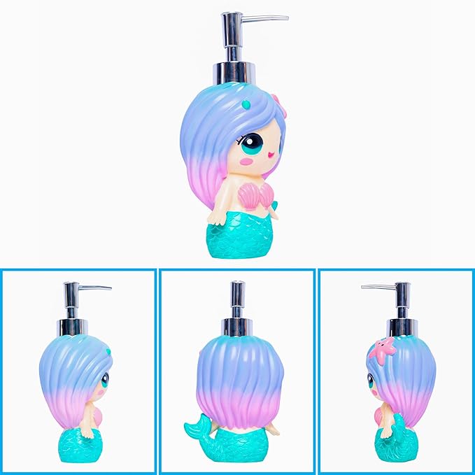 Mondeluna Mermaid Soap Dispenser, Cute Soap Dispenser, Mermaid Bathroom Decor, Hand Soap, Shampoo, Shower Gel Dispenser, Suitable for Bathrooms, Kitchen Countertops, Bathroom Accessories (Mermaid)