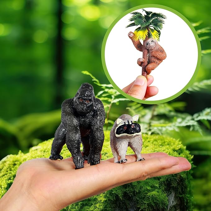 35 Pack Rainforest Animals Figures Set Animal Cake Decor Assorted Creatures Diorama Animals Model Trees for Birthday Party Favors, Piñata Fillers
