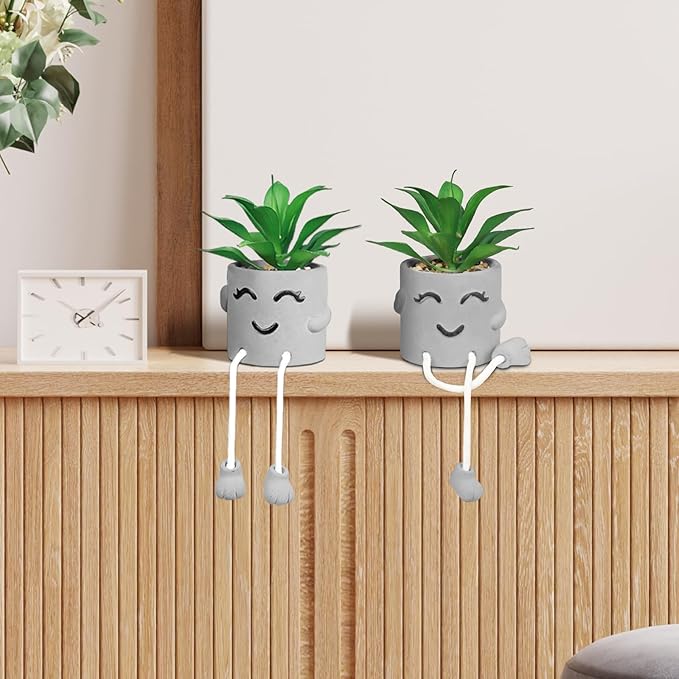 SEMSOIIO 2PCS Fake Succulents, Artificial Plants Bathroom Decor, Mini Plants Shelf Decor, Small Desk Plant for Home Decor, Cute Faux Plants Office Decor, Fake Plants for Women Desk