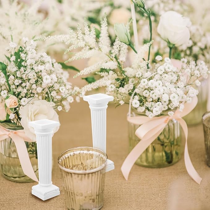 VICASKY 6 Pcs Roman Pillar Statue: Greek Column Decor for Wedding Party Table Centerpieces White Plastic Miniature Columns for Photography Props Dollhouse Decor 4.92 Inch
