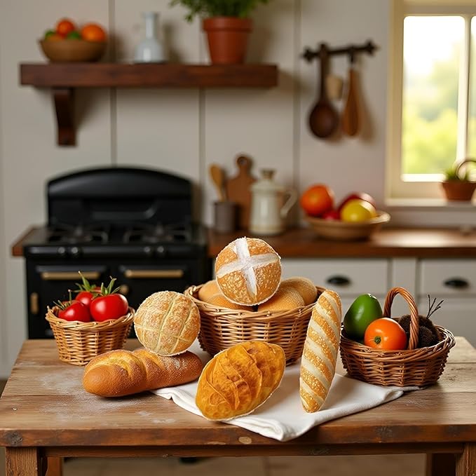 8Pcs 1/12 Miniature Bread Dollhouse Decoration Accessories,4 Different Types of Bread for Miniature Food Dollhouse,Resin Mix Bakery Bread Mini House Food Decoration Accessories