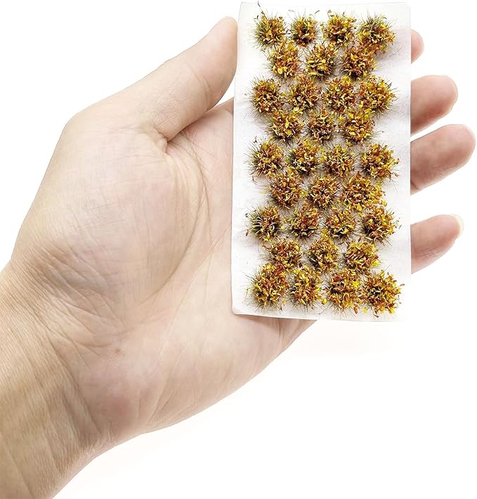 Woohome Static Grass Tufts Flower Cluster Vegetation Groups Miniature Flower Clusters for Terrain Railway Scenery Table Landscape, Light Red and Yellow