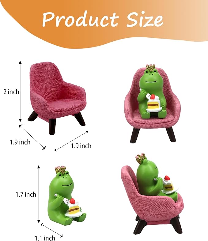 Miniature Frog Eating Cake Figurine - Funny Shelf Desk Decoration - Perfect Cute Frog Gift (Pink Sofa)