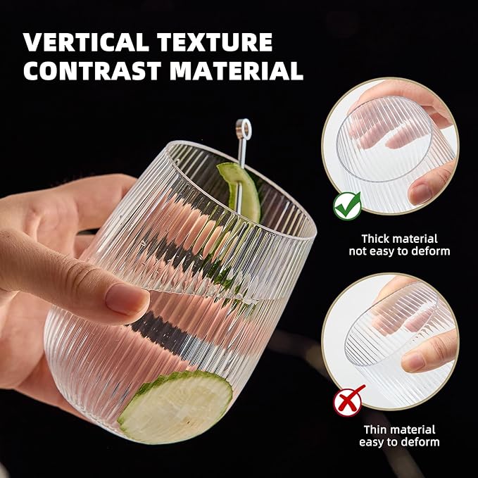 Lueumxc 36 Pack Plastic Ribbed Wine Glasses, 15Oz Origami Disposable Wine Glasses Unbreakable Clear Plastic Cocktail Glasses Recyclable Shatterproof Reusable Wine Cups