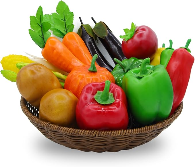 17Pcs Artificial Vegetables Realistic Faux Vegetables for Decoration Faux Vegetable Set Fake Food Carrot Pumpkin Eggplant Potato Bell Peppers for Home Kitchen Party Festival Photography Props