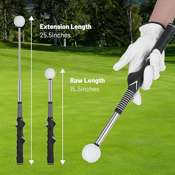 FODESAN Retractable Golf Swing Trainer – Enjoy Swinging Anytime, Anywhere,Training Aid for Grip Correction, Click Feedback & Arm Connection, for Right & Left-Handed Golfers, Indoor & Outdoor Practice