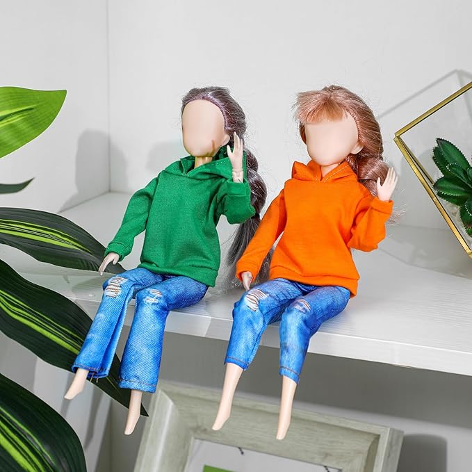 Bencailor 8 Pieces Winter Doll Clothes Girl Accessories Cotton Christmas Sweaters Denim Pants Regular Outfit Clothing(Black,Orange,Red,Green,11.5 Inch Doll)