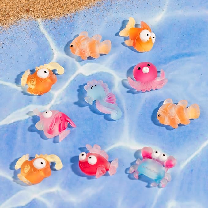 100 Pcs Mini Resin Sea Animals Variety Tiny Ocean Animals Figures Miniature Little Small Animal Figurines Bulk for Micro Fairy Garden Landscape Dollhouse Accessories Hide Crafts Decor Aquarium