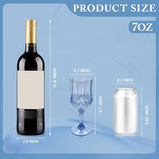 LEYIQU Plastic Wine Glasses, Plastic Goblets Vintage Style Cordial Drinking Glasses for Valentine’s Day, Wedding Reception, Grand Event Party Supplies (100, Blue)