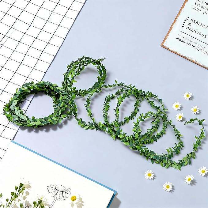 Mini Leaf Garland 24.6FT, Mini Plastic Handmade Dollhouse Decor, Ideal for 1:6 Scale Dollhouses, Fairy Weddings & Miniature Garden Accessories