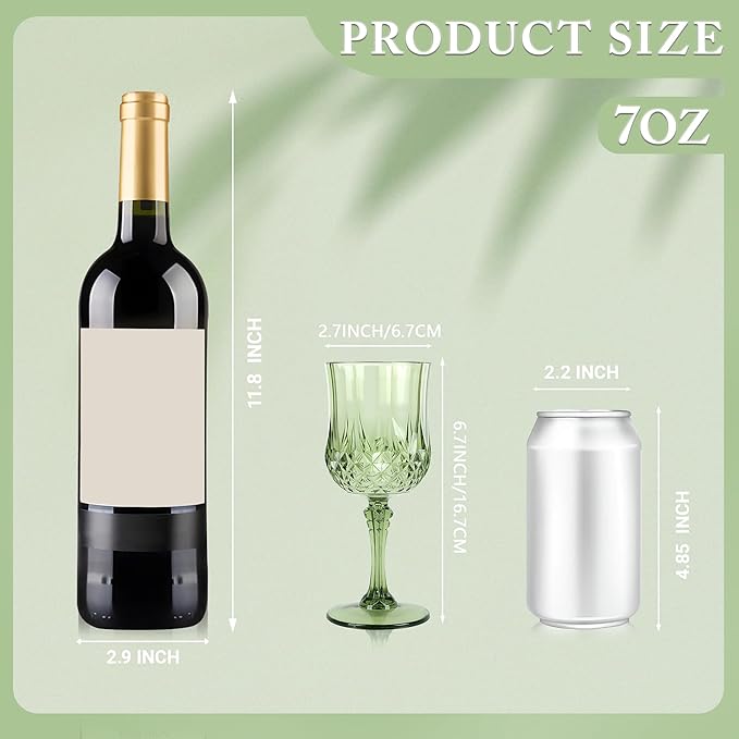 LEYIQU Plastic Wine Glasses, Plastic Goblets Vintage Style Cordial Drinking Glasses for Valentine’s Day, Wedding Reception, Grand Event Party Supplies (48, New Green)