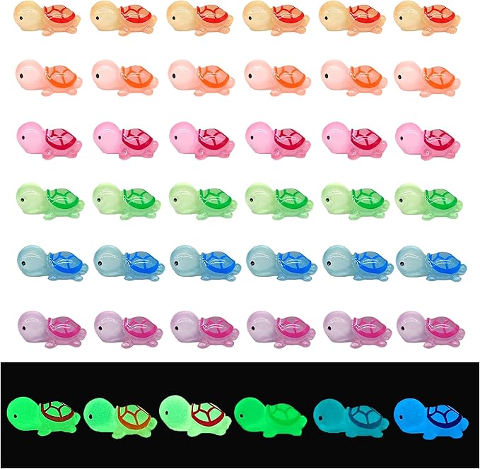 210 Pcs Luminous Mini Turtles Figurines Glow in The Dark Tiny Resin Turtles Sea Creatures Tortoise Ocean Animals for Miniature Garden Decoration