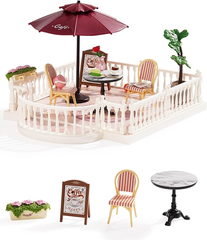 Rolife Super Creator Accessories Chic Café Terrace, Tiny House Building Blocks for Little Dolls, DIY Plastic House Model Building Kits for Teens, DIY Crafts/Hobbies for Adults (Chic Café Terrace)