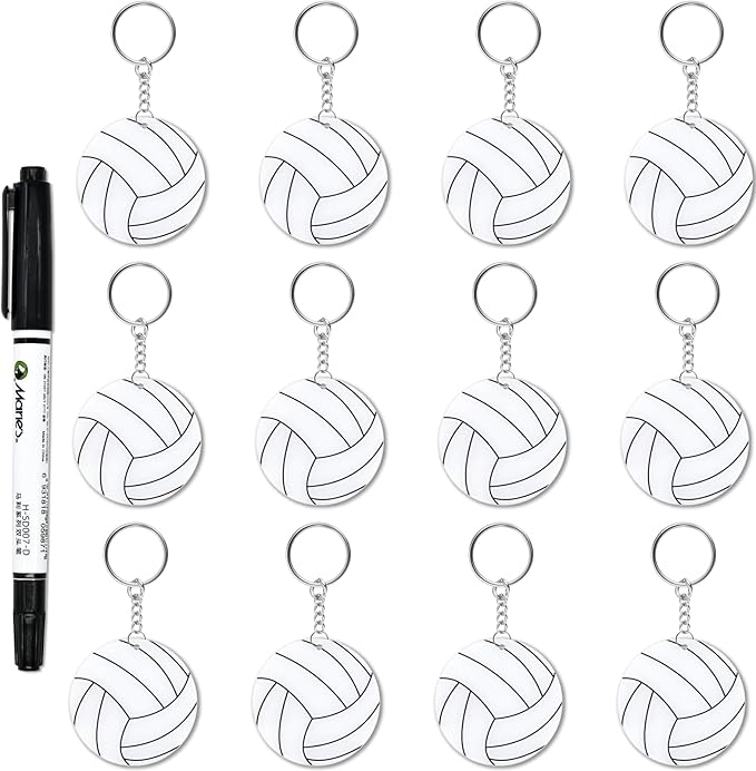 Yaure Joy 12 Pcs Volleyball Acrylic Keychain bulk with 1 Black Marker for DIY Sports Party Favor
