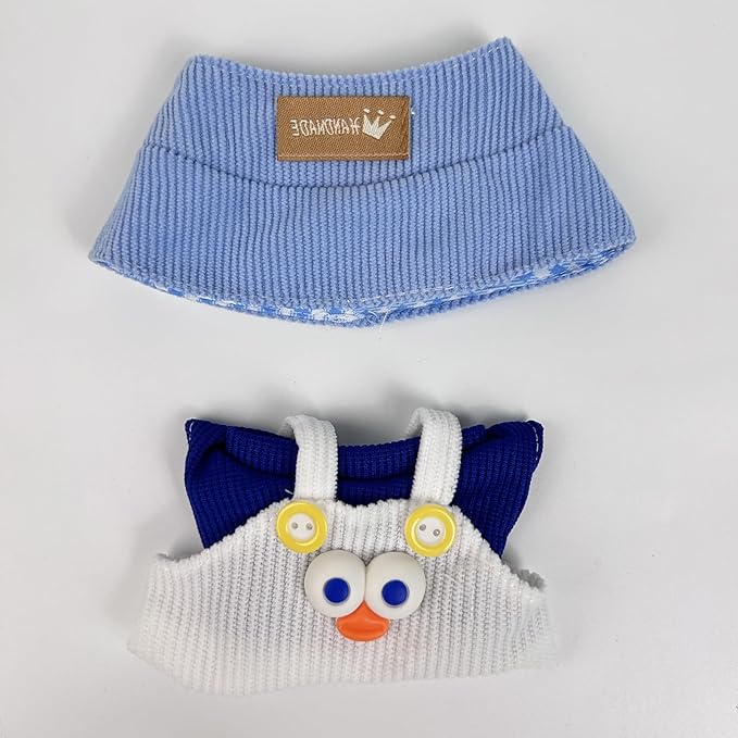17cm Doll Clothes(NO Doll), Cute Dolls Outfit Accessories with Hat + Top + Suspenders Pants, Small Kawaii Clothes Set for Dolls(Style 20)