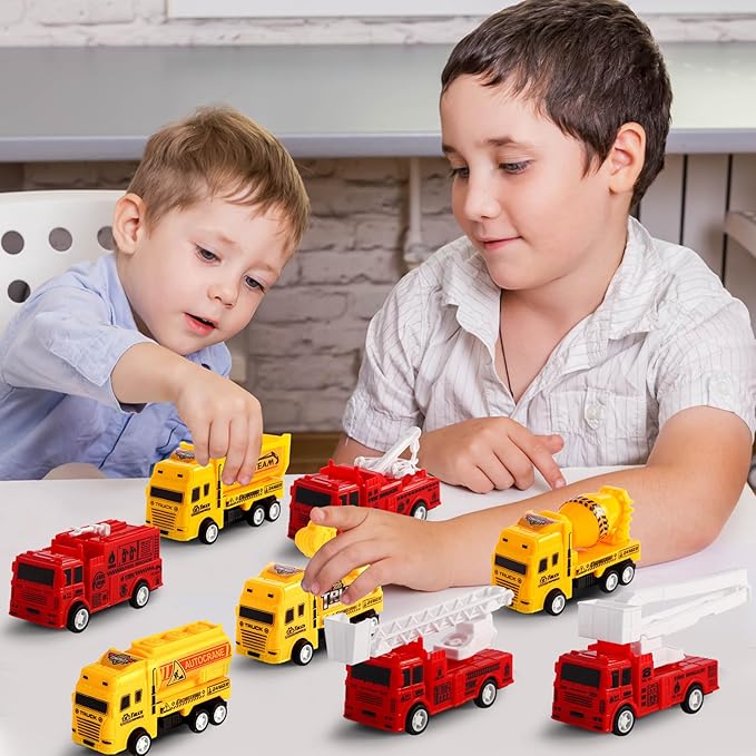 8 Pack Pull Back Cars Vehicle Toys Set, Fire Truck Construction Truck Model for Kids Boys Girls Toddler, Mini Pull Back Vehicles Party Favors Birthday Gift Classroom Prize Pinata Fillers