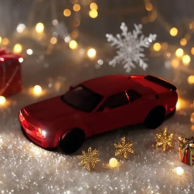 Toy Car Model Challenger Hellcat Alloy Model Collectible Car with Light and Sound,Pull Back Toy Vehicles for Boys Children Age 3 + Year Old(Red)
