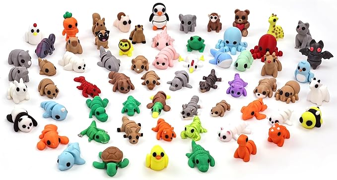 65 PCS 3D Printed Animal Figurines Set, Articulated Animal Figurines,Fidget Toys, Flexible Desk Decor, Party Favor, Gifts for Girls and Boys, Office Desk Pets, School Gifts