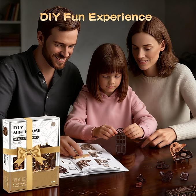 Book Nooks for Adults, DIY Miniature Dollhouse Book Nook Kit, Model Kits Craft Kits for Adults, 3D Wooden Puzzle Book Nook Craft Bookshelf Decor, Adult Craft Kits Gift with Led Light