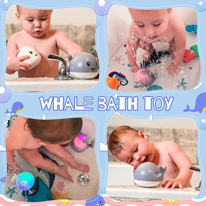 Gigilli Baby Bath Toys, Bath Toys for Kids Ages 1-3, 1 2 3 Year Boy Girl Valentines Gifts for Babies 6-12-18 Months, Light Up Whale Bath Toy Sprinkler Toddler Birthday Bathtub Fountain Pool Water Toy