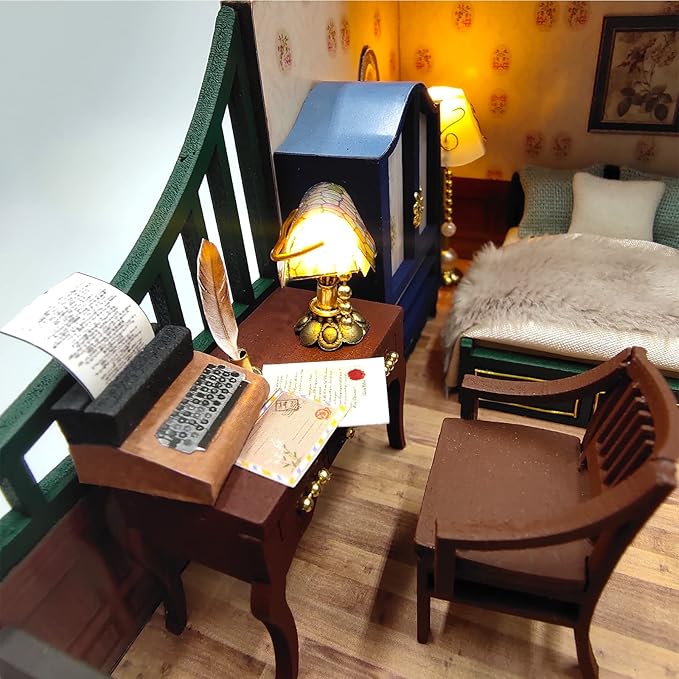 CUTEROOM DIY Miniature House Kit, DIY Miniature Dollhouse Kit with Funiture LED Lights & Music Box, Creative Room for Adult Valentine's Christmas Day Gift - Dream Buliding Pavilion