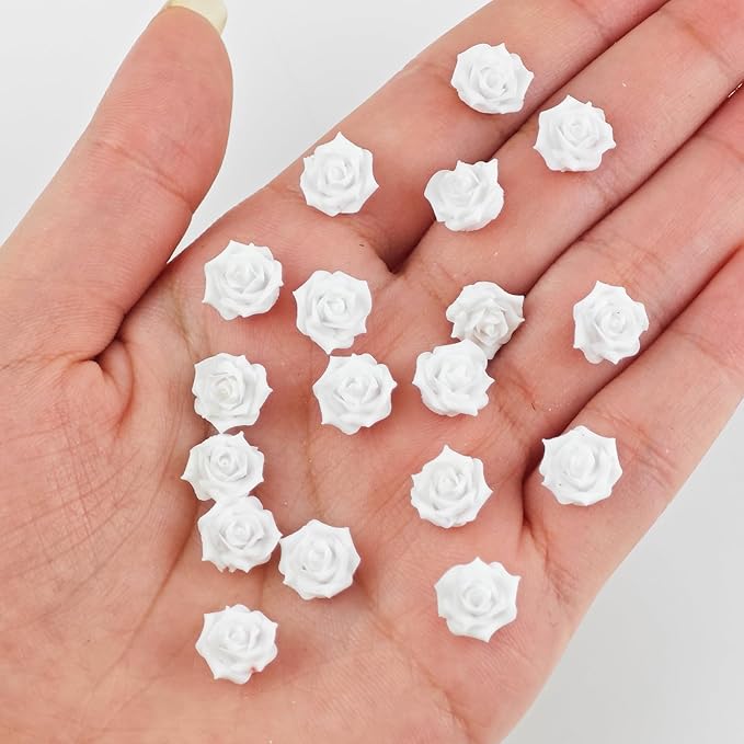 200 Pieces Tiny White Rose Decor for Dollhouse Mini Resin Decor for Crafts Tiny Things for Fairy Garden Micro Landscaping Decoration