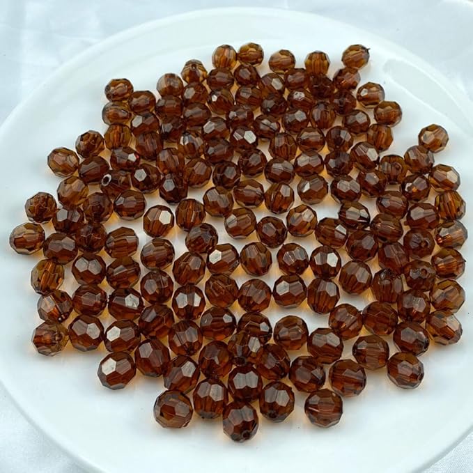 Jmassyang 350 Pieces 8mm Acrylic Round Faceted Beads Plastic Loose Spacer Beads Colorful with Hole for Jewelry Making DIY Bracelet Necklace Earring Keychain(Deep Coffee)