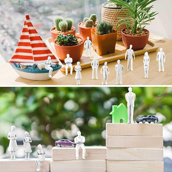 Namalu 50 Pcs 1: 50 Scale White Unpainted Mini People Figures Miniature People for Model Trains Architectural Standing and Sitting Mini Diorama Figures for Architectural Project Miniature Scenes