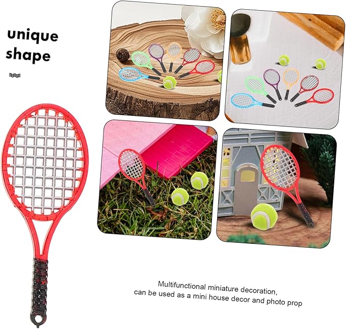 SUPVOX 6 Pcs Miniature Tennis Set, 1:12 Scale Dollhouse Sports Accessories with Rackets & Balls, Realistic Toy for Dolls, Room Decor, and Photography Props