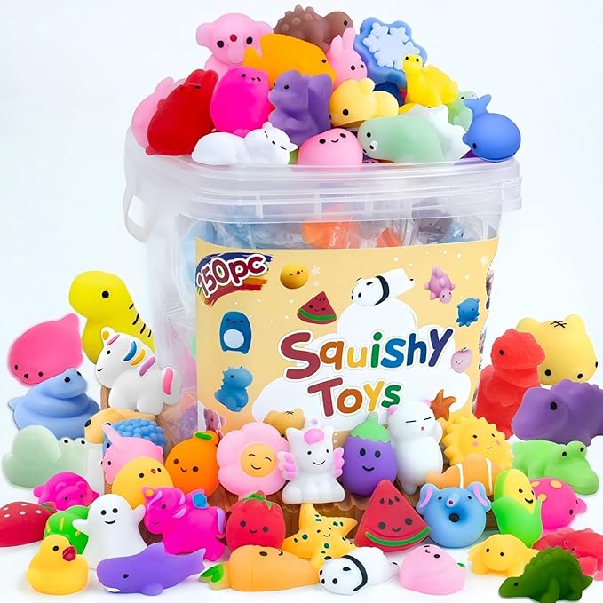 150 Pieces Kawaii Mini Animal Mochi Squishy Toys Party Favors for Kids 8-12 Fufu Bulk Squishy Slow Rising Sensory Fidget Toys for Classroom Prizes Set Christmas Pack Valentine Goodie Bags Easter Eggs