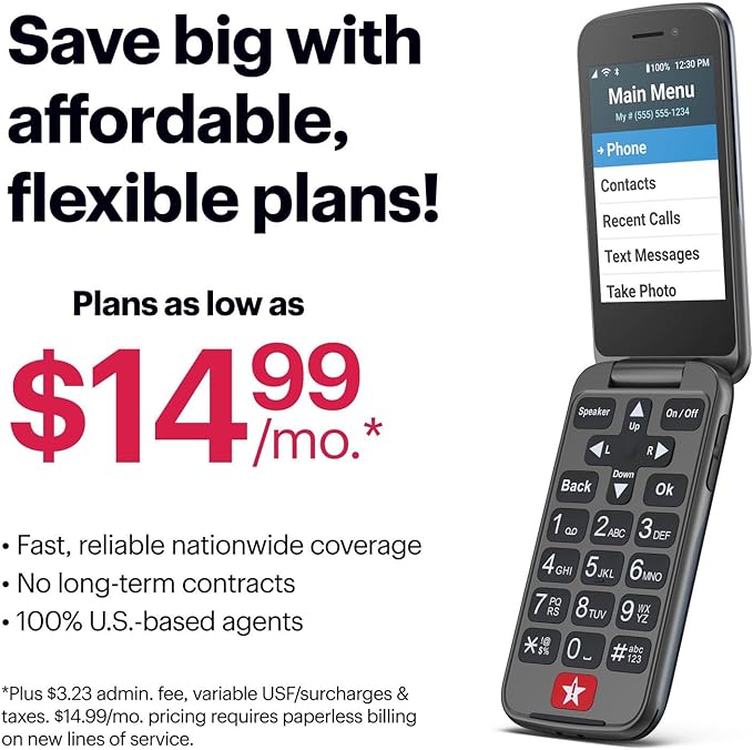 Lively Jitterbug Flip2 - Flip Cell Phone for Seniors - Not Compatible with Other Wireless Carriers - Must Be Activated Phone Plan - Graphite Flip Phone