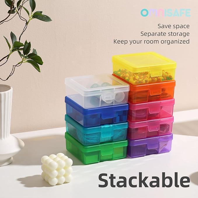 18 Pack Small Colored Plastic Hobby Art Craft Organizer, Mini Plastic Storage Containers with Latching Lid, for Pencil Box, Lego, Crayon