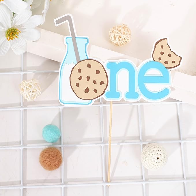 Milk and Cookies one cake topper - Milk and Cookies 1st Birthday Decoration, One Sweet Boy Birthday Decor, Boy FirstBirthday cake topper