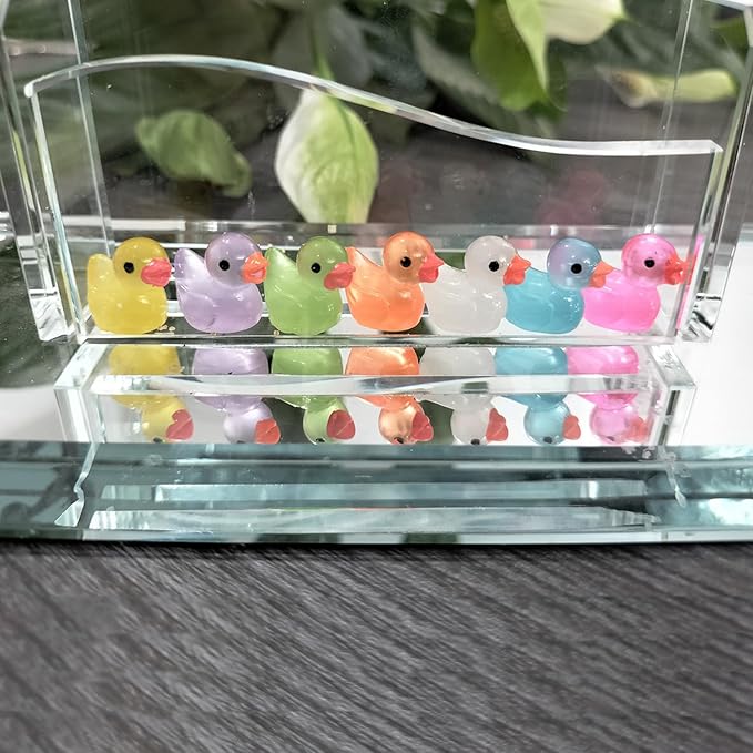 60 Pcs Mini Resin Ducks Luminous Tiny Ducks Miniature Duck Glow in The Dark for DIY Garden Dollhouse Duck Accessories Micro Landscape Aquarium Party Decor