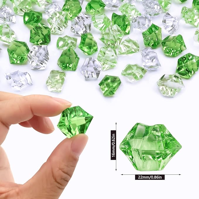 225 pcs Fake Crushed Ice Cube, Assorted Colors Fake Diamond Acrylic Clear Ice Rock Plastic Ice Cubes Vase Fillers for Centerpieces Home Decor 1 lb