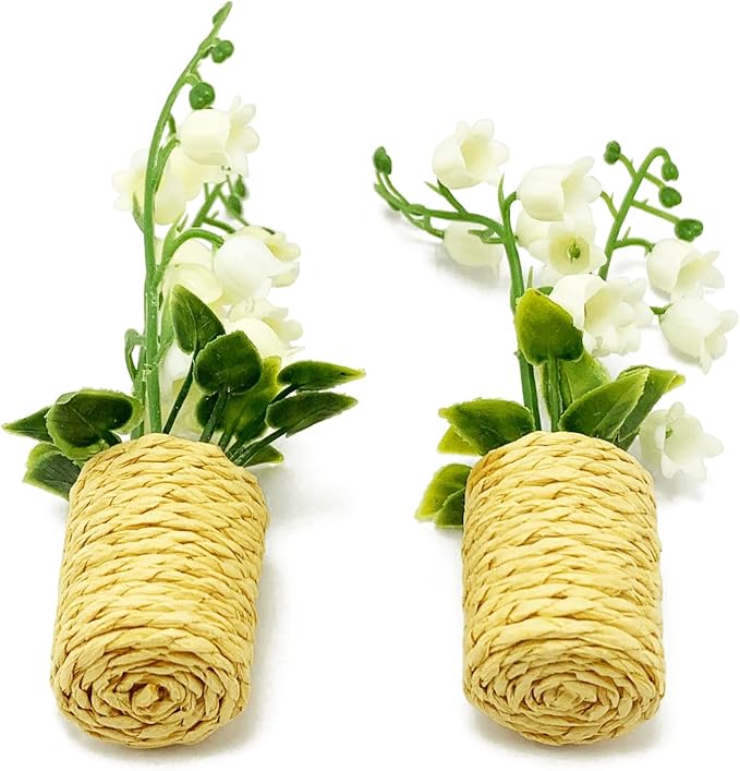 2Pieces Miniature Potted Plants Flowers Artificial Lily of The Valley Basket Bonsai for 1:12 Mini Dollhouse Scene Model Micro Landscape Decoration