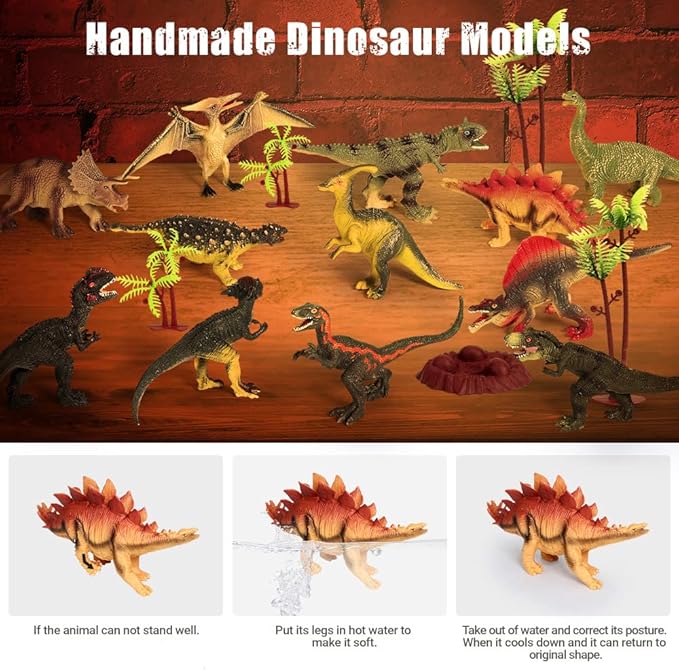 FRUSE Jurassic Dinosaur Toys Figures,12 PCS Realistic Large Dinosaur Figurines with Jumbo Play Mat & Information Dino Book,Educational Dino Figure Playset Cake Topper Decoration for Kids